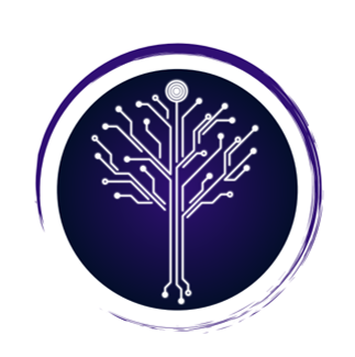 Women leaning in AI logo of branching network in image of a tree